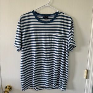 Brooks Brothers Blue and White Striped Short Sleeve Tee with Pocket